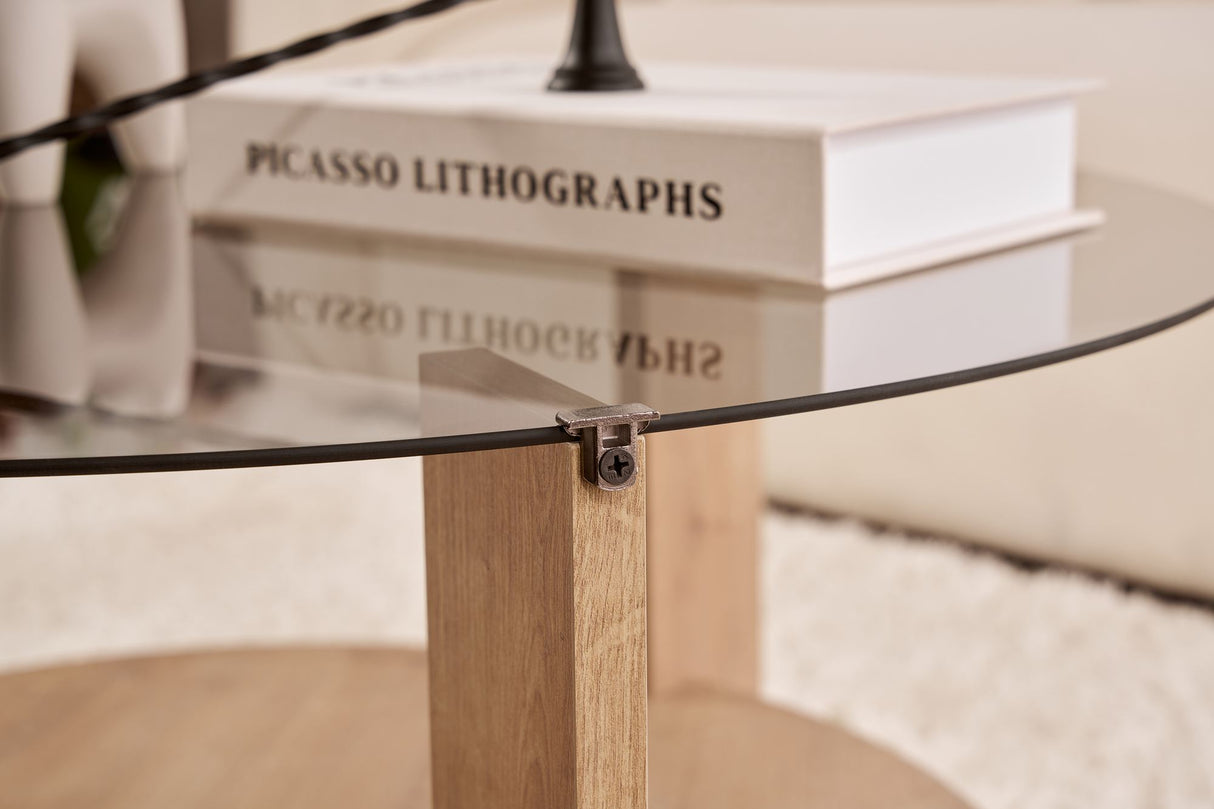 Cairo Salontafel Rond Ø75 cm Sapphire Oak - Rookglas Fume 75x75 cm