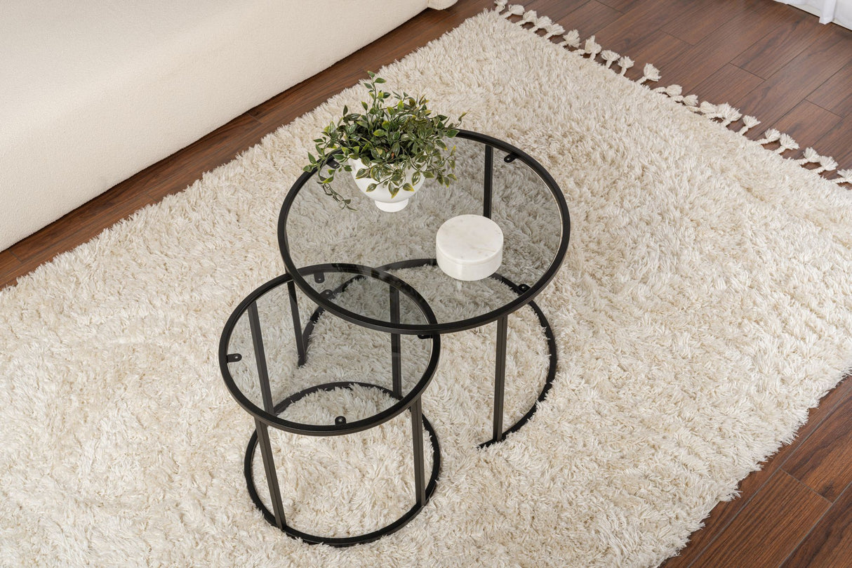 Salontafelset van 2 Rond Glas - Zwart Frame - 60, 42 cm