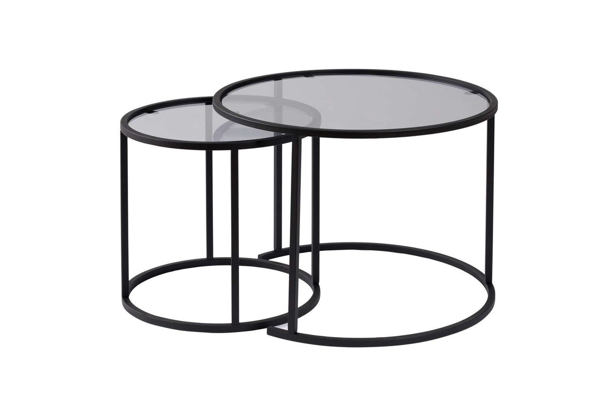 Salontafelset van 2 Rond Glas - Zwart Frame - 60, 42 cm
