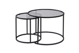 Salontafelset van 2 Rond Glas - Zwart Frame - 60, 42 cm