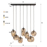 Hanglamp 7-lichts bruin reliëf glas Chen