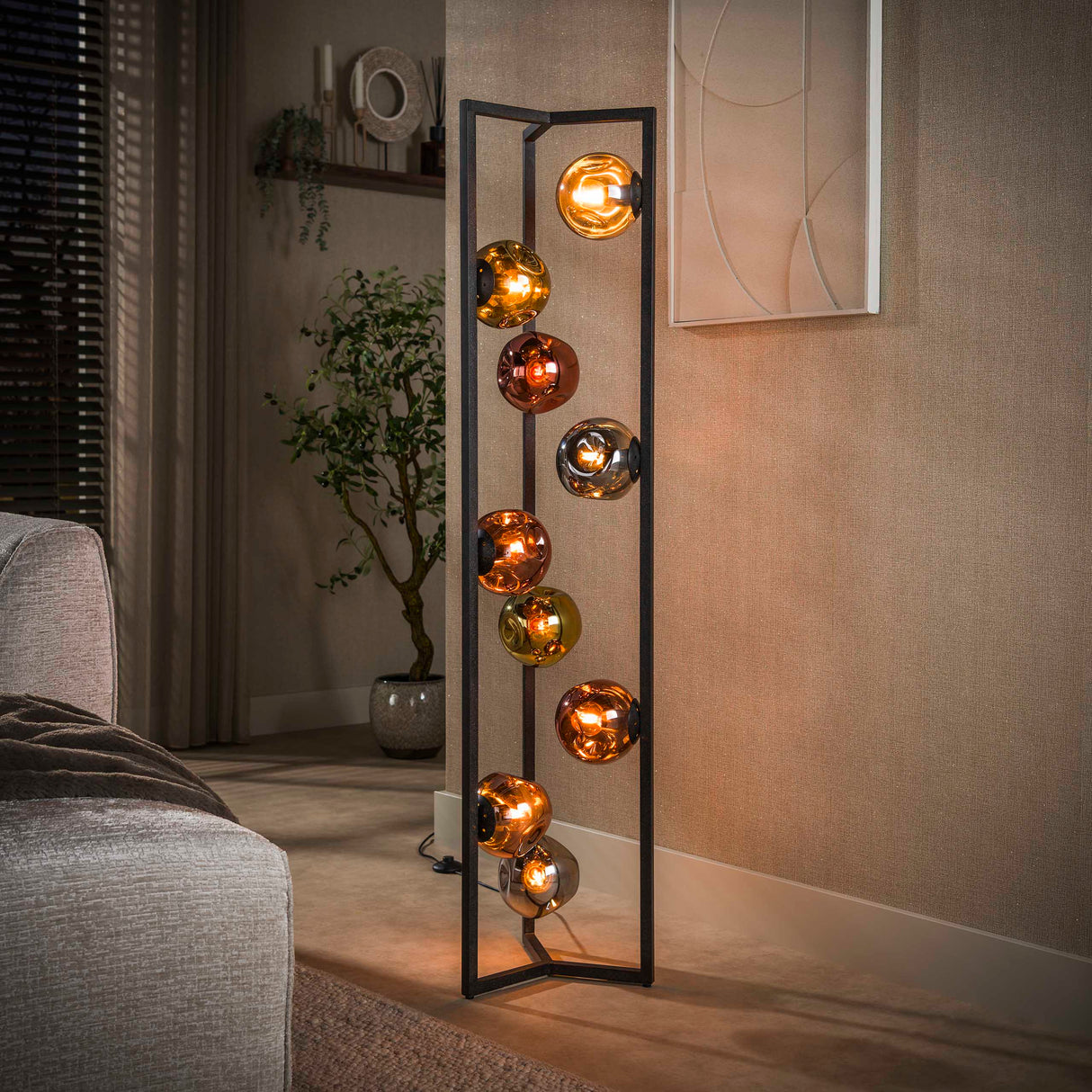 Industriële Vloerlamp Ada 9-lichts Gekleurd Glas Hoek