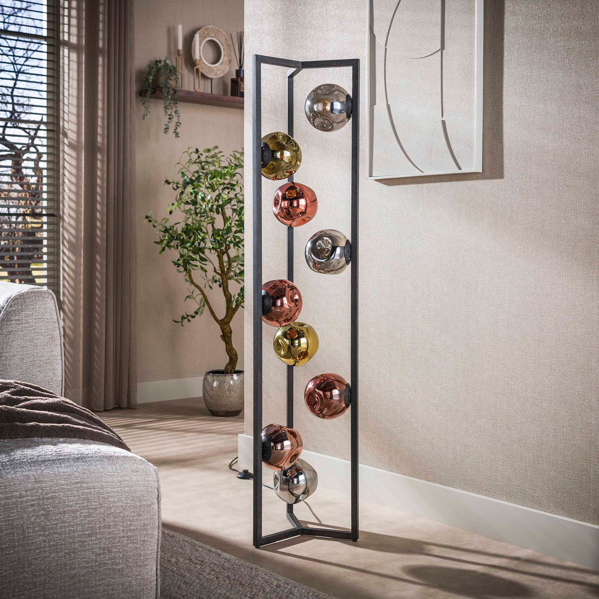 Industriële Vloerlamp Ada 9-lichts Gekleurd Glas Hoek