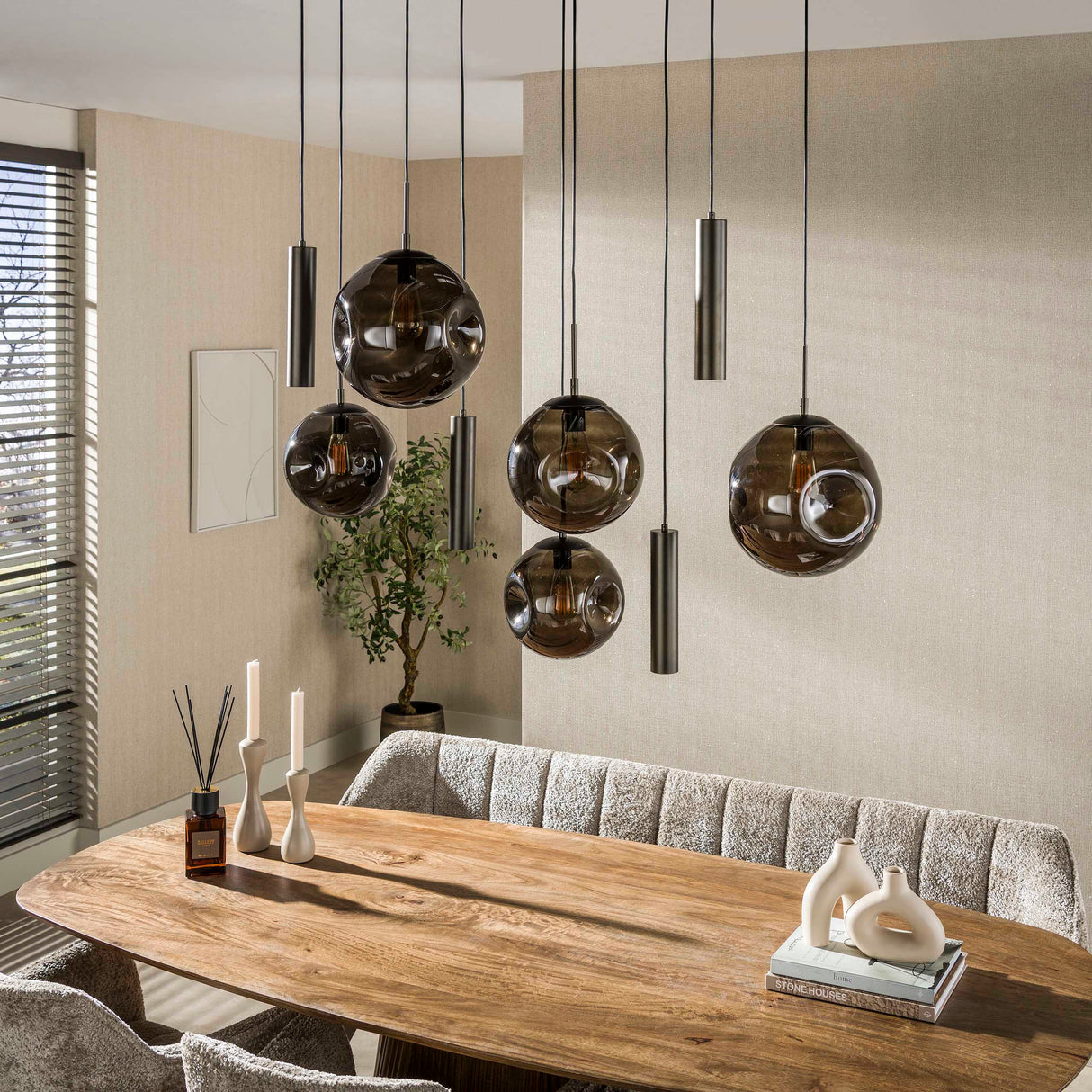 Hanglamp Stellar in sienna bruin met 9 lichtpunten