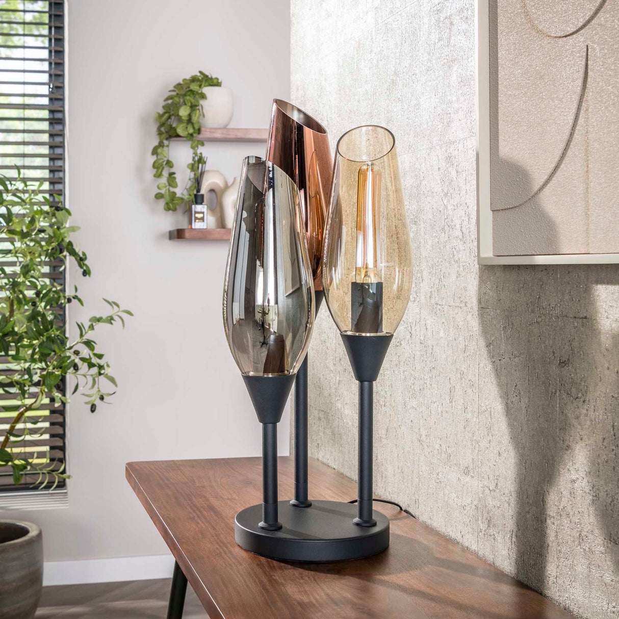 Moderne Tafellamp Coco 3-lichts zwart