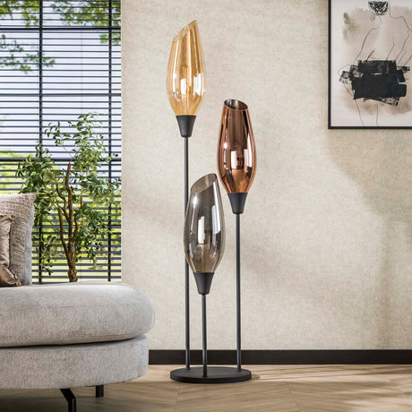 Vloerlamp Coco 3-lichts gekleurd glas