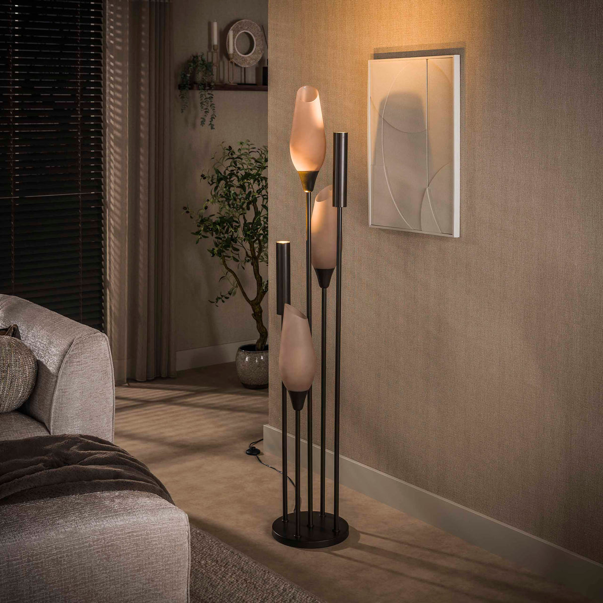 Vloerlamp Cocoon 5-lichts bruin frosted