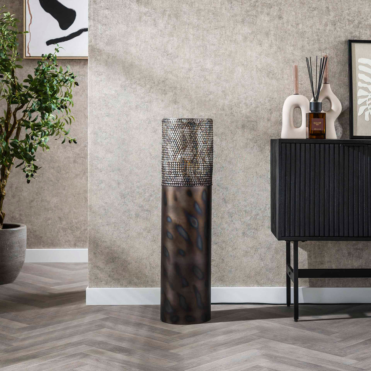 Vloerlamp cilinder Brick 90 cm zwart bruin