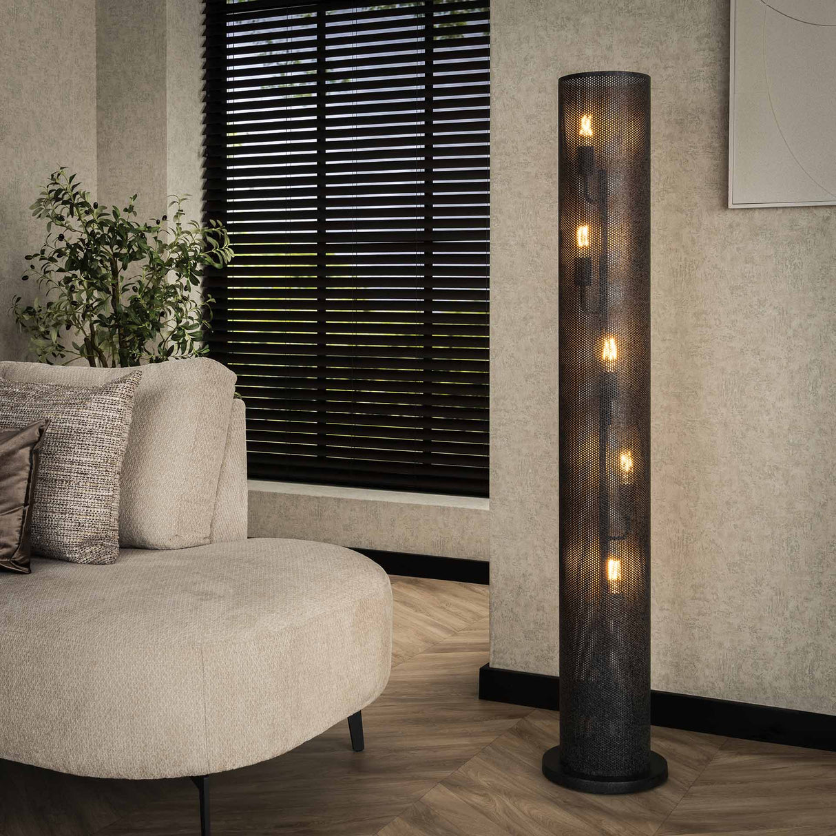 Vloerlamp Knox 5-lichts mesh zwart