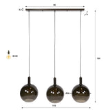 Hanglampen - Hanglamp 3 - lichts bruin glas zwart metaal Valeo 115 cm - Dimehouse