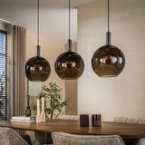 Hanglampen - Hanglamp 3 - lichts bruin glas zwart metaal Valeo 115 cm - Dimehouse