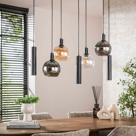 Hanglamp Valeo 7-lichts Zwart Metaal 110 cm