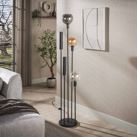 Vloerlamp 5-lichts getrapt gekleurd glas zwart metaal Valeo