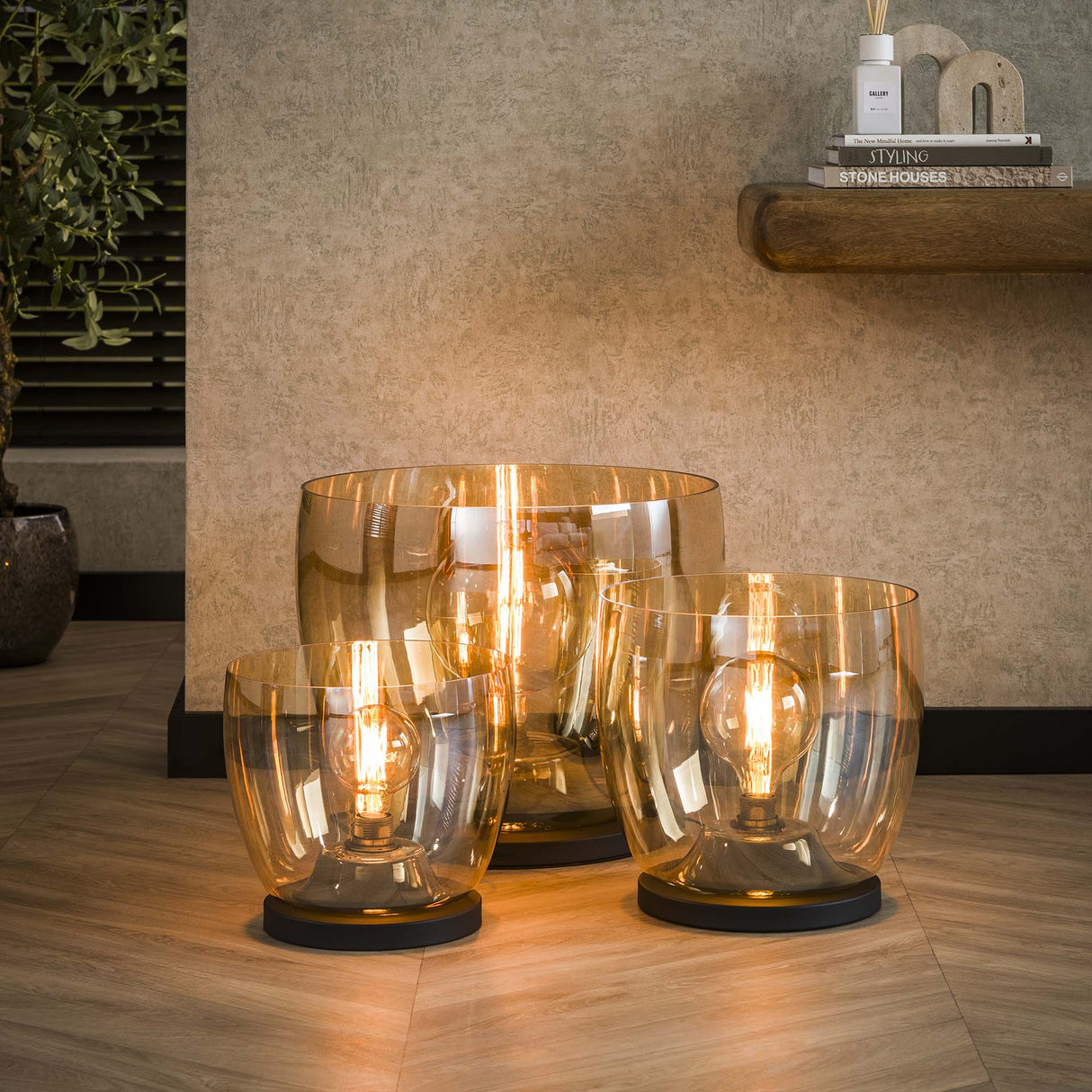 Vloerlamp Dain UP L Amberkleurig glas