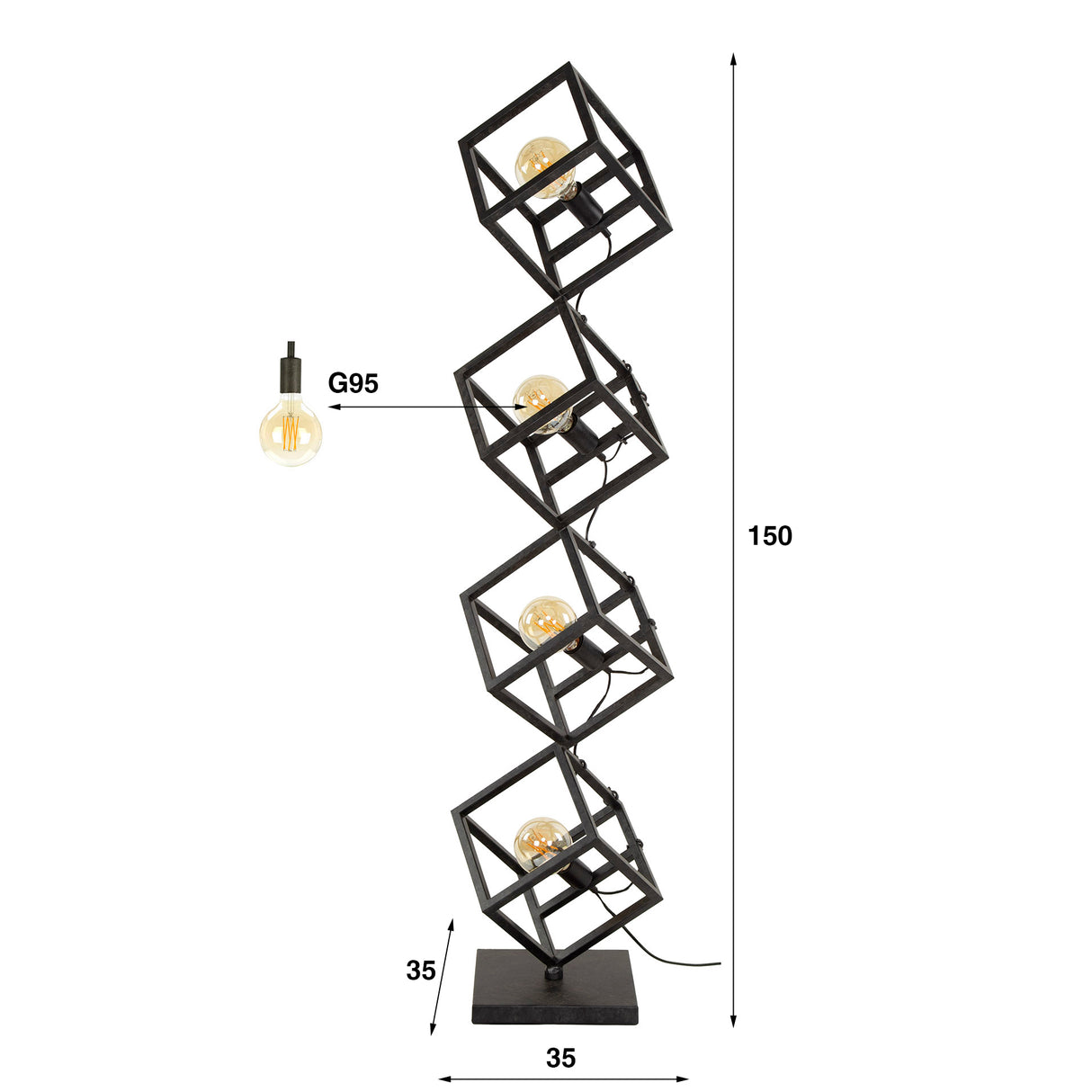 Vloerlamp Drew 4-lichts kubus zwart