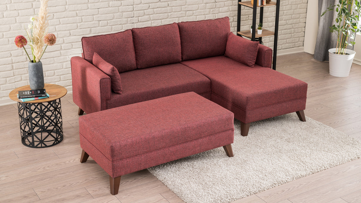 Hoekbank met slaapfunctie Rechts Bella Claret Rood