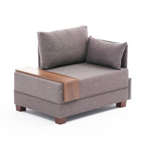 Moderne Fauteuil Bruin Stof Fly - Rechts - Met Houten Tafeltje