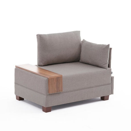 Moderne Fauteuil Beige Stof Fly - Rechts - Met Houten Tafeltje