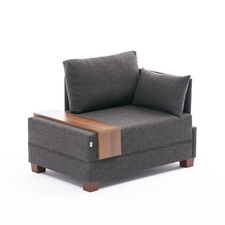 Moderne Fauteuil Antraciet Stof Fly - Rechts - Met Houten Tafeltje