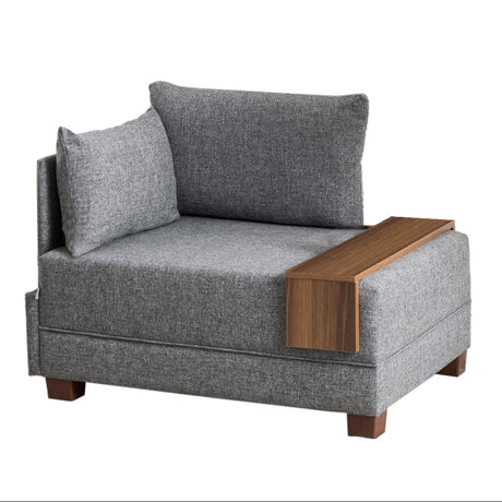 Moderne Fauteuil Grijs Stof Fly - Links - Met Houten Tafeltje