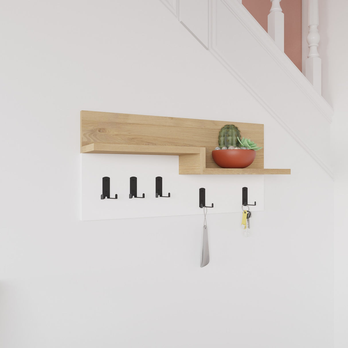 Kapstok 5-Haaks Wit, Eikenhout Melamine - 65 cm
