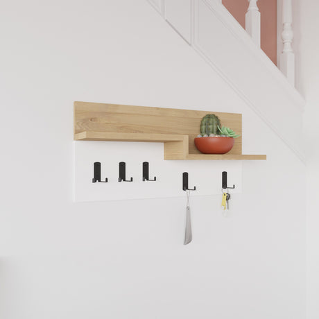 Kapstok 5-Haaks Wit, Eikenhout Melamine - 65 cm