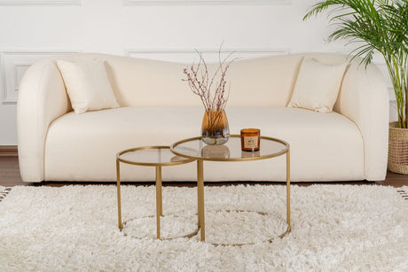 Moderne Ronde Salontafel Set van 2 Uru Goud - Brons Glas - 60/42 cm