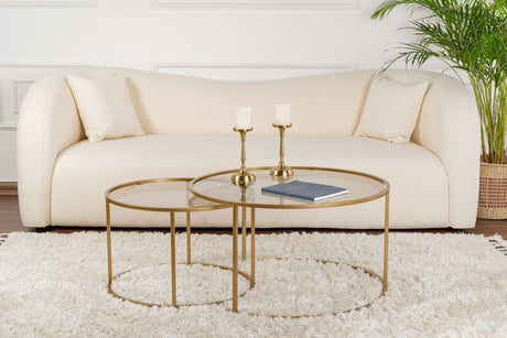 Moderne Ronde Salontafel Set van 2 Uru Goud - Brons Glas - 80/60 cm