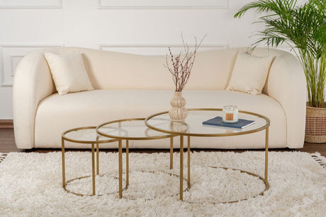 Moderne Ronde Salontafel Set van 3 Uru Goud - Transparant Glas - 80/60/42 cm