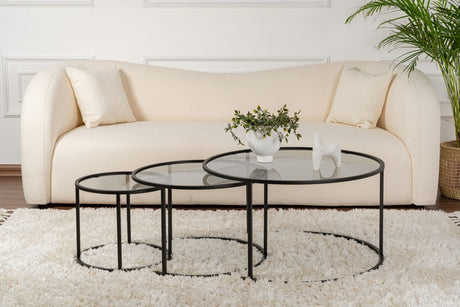 Moderne Salontafel Set van 3 Uru Zwart - Grijs Glas - 80/60/42 cm