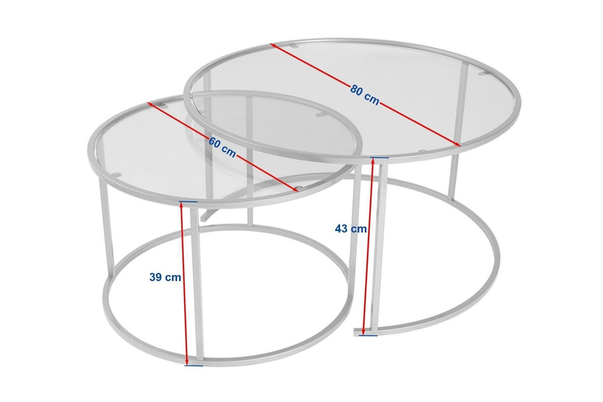Moderne Ronde Salontafel Set van 2 Uru Zwart - Transparant Glas - 80/60 cm