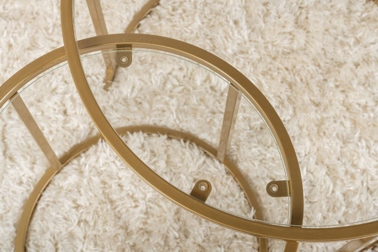 Moderne Ronde Salontafel Set van 2 Uru Goud - Transparant Glas - 60/42 cm