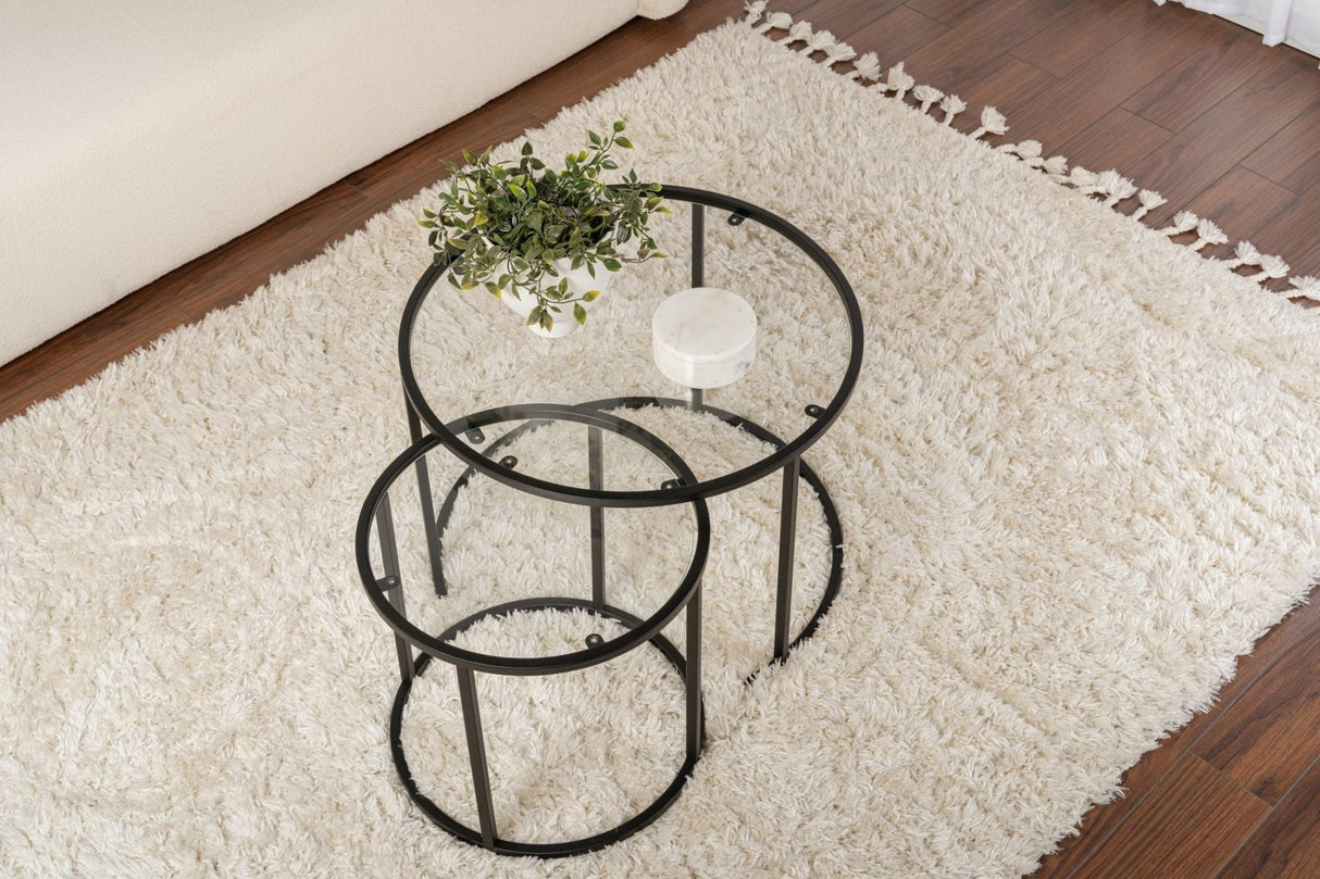 Moderne Ronde Salontafel Set van 2 Uru Zwart - Transparant Glas - 60/42 cm