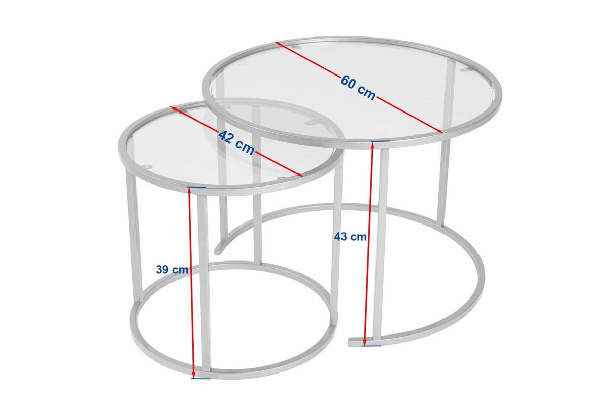 Moderne Ronde Salontafel Set van 2 Uru Zwart - Transparant Glas - 60/42 cm