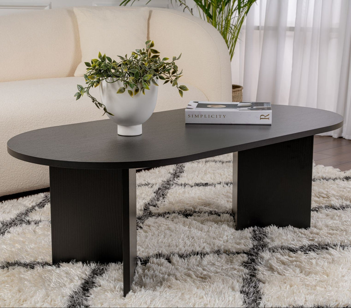 Ovale Salontafel Zwart Houtlook Sabla - 119x60