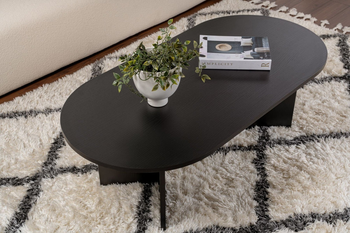 Ovale Salontafel Zwart Houtlook Sabla - 119x60