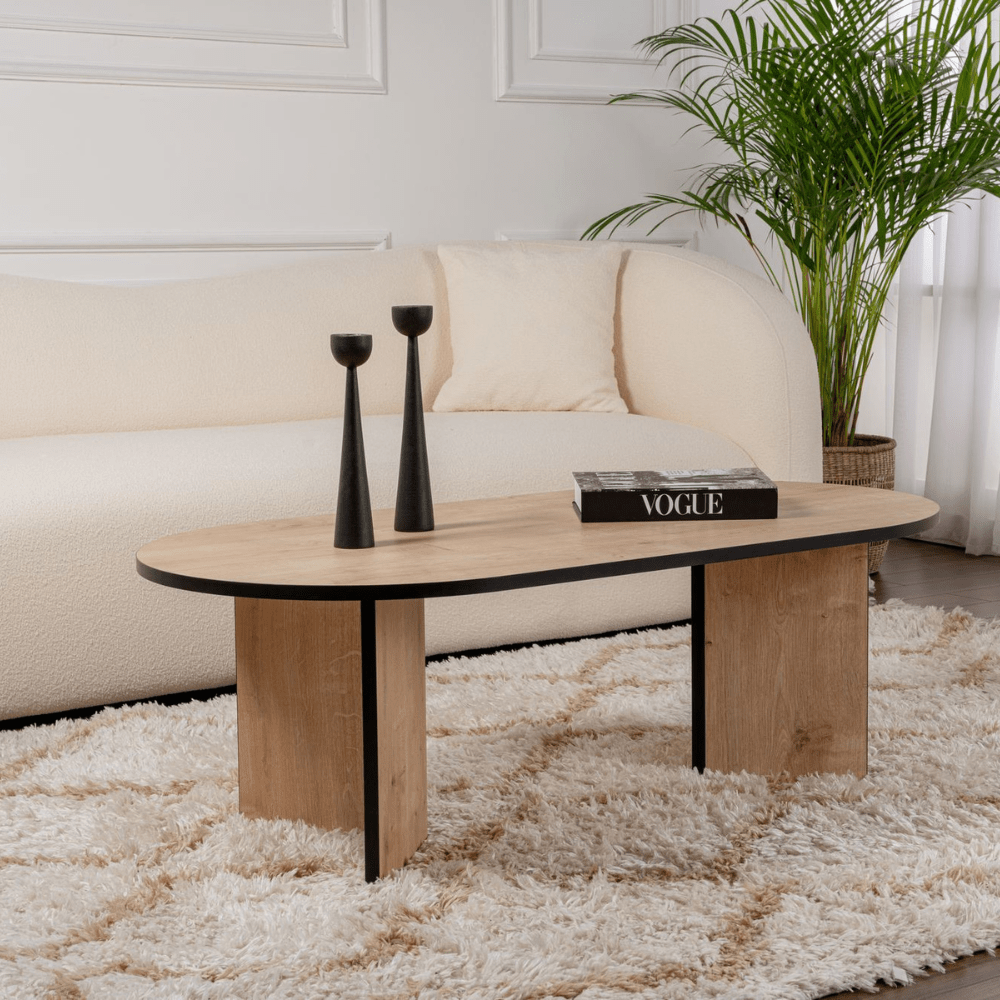Salontafels - Salontafel eikenhout zwart melamine boogvorm Koda 119x60 cm - Dimehouse