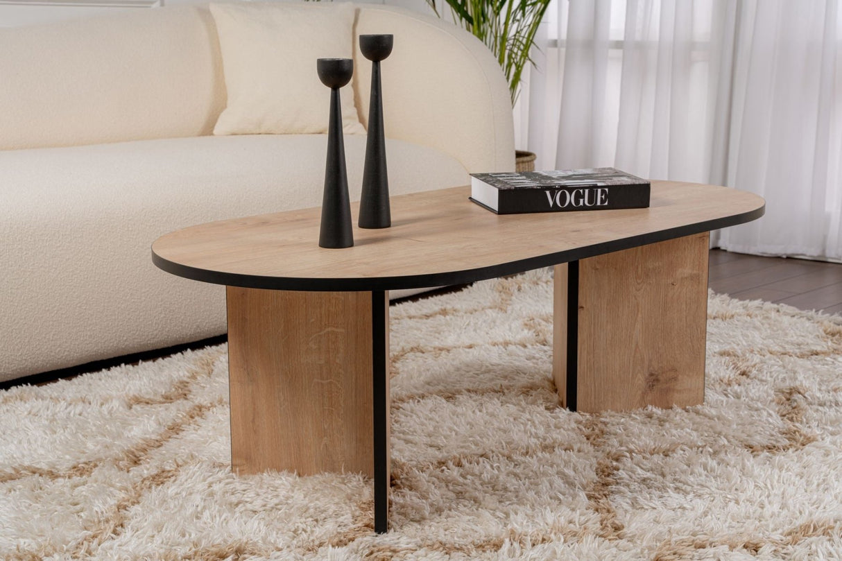 Salontafels - Salontafel eikenhout zwart melamine boogvorm Koda 119x60 cm - Dimehouse