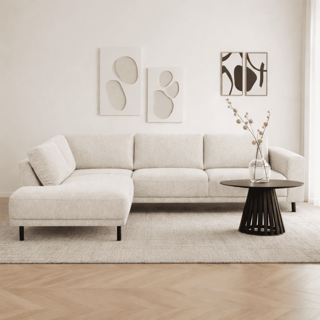 Moderne 3-zits Hoekbank Links Beige Stof Aniko met Lounger 240x197x78 cm