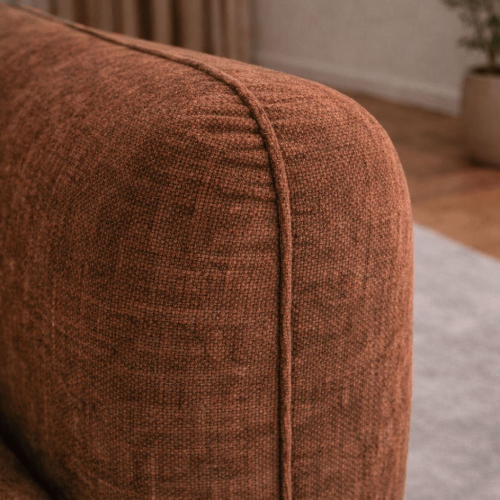 Hoekbank chaise longue koper structuurstof Dwayne - rechts