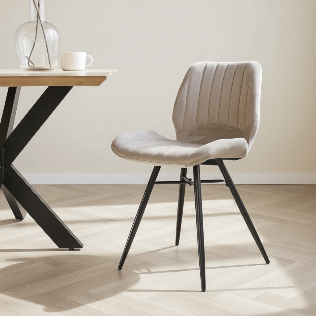 Beau Eetkamerstoel Beige Velvet Stof - Zonder Armleuningen sfeerfoto in modern interieur