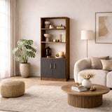 Boekenkast Aventur Walnoot Antraciet Melamine 63,6x140x37,6 cm