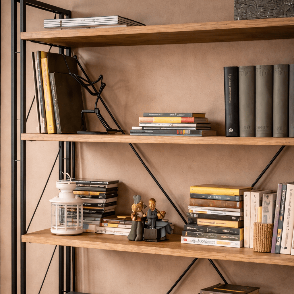 Industriële boekenkast dennenhout melamine zwart metaal Cosmo 130x180x35 cm