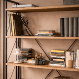 Industriële boekenkast dennenhout melamine zwart metaal Cosmo 130x180x35 cm