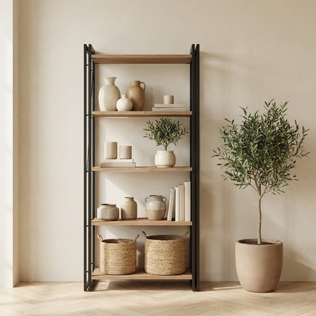 Boekenkast Cosmo Atlantisch Dennenhout Zwart Melamine 60x180x35 cm