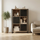 Industriële kast dennenhout melamine zwart metaal Cosmo 89x127x35 cm