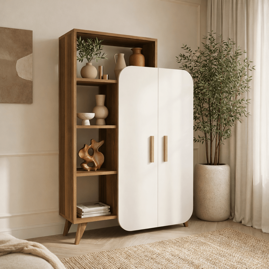 Scandinavische boekenkast walnoot wit melamine Form 90x132x32 cm