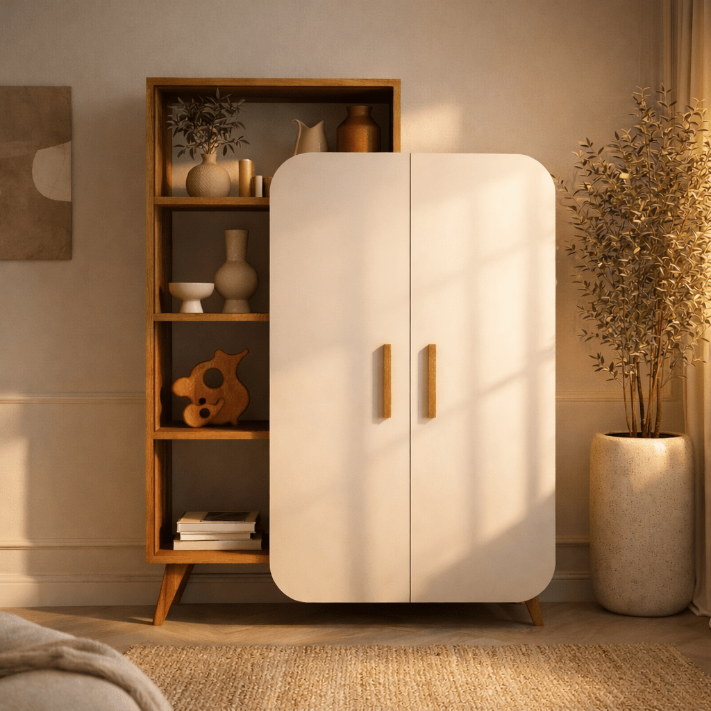 Scandinavische boekenkast walnoot wit melamine Form 90x132x32 cm