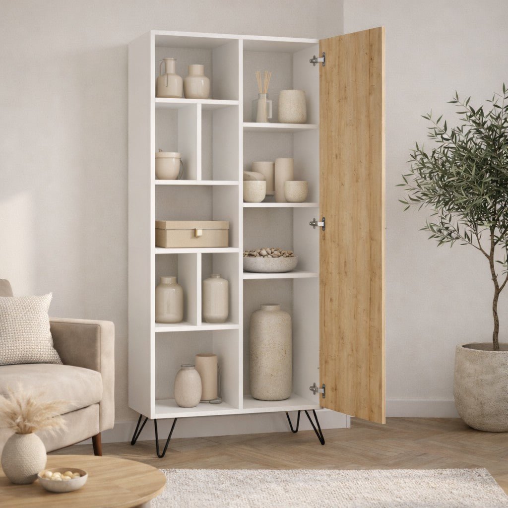 Boekenkasten - Boekenkast Jedda Wit Eik Melamine 79x190x32 cm - Dimehouse
