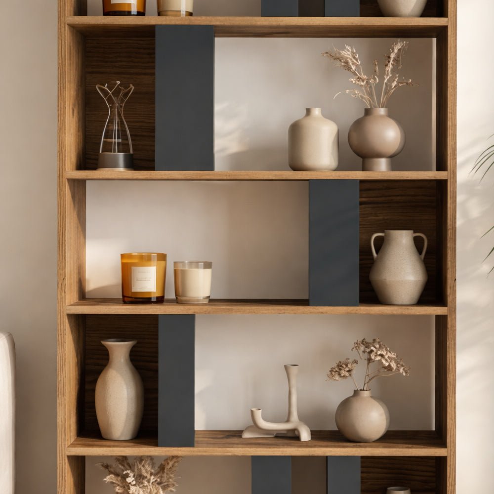 Asymmetrische boekenkast antraciet walnoot melamine Lima 90x180x20 cm